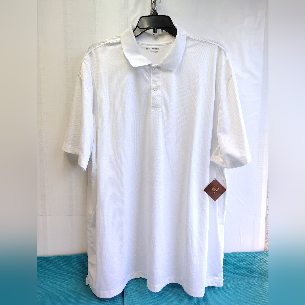 Nwt Harriton Men's Short Sleeve Polo Shirt Polyester White - Plus Size 4xl